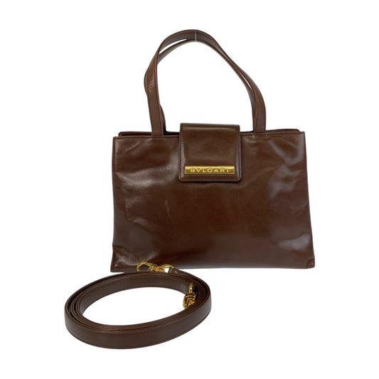 14496
BVLGARI ブルガリ ブラウン ゴールド金具 レザー ショルダーバッグ ハンドバッグ 2way  レディース