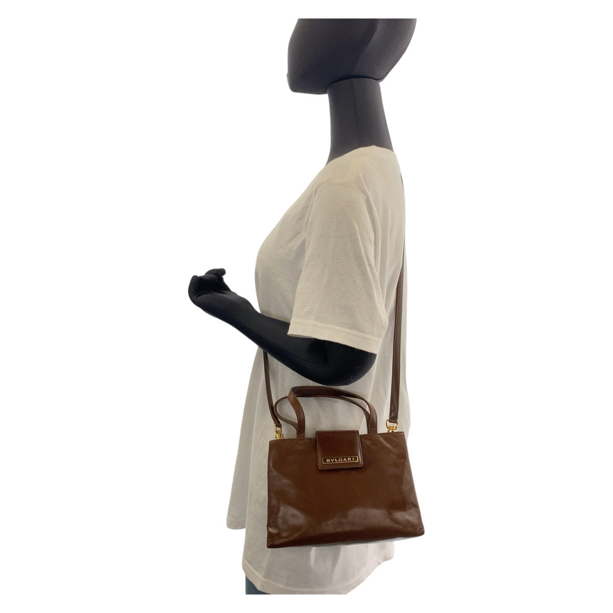 14496
BVLGARI ブルガリ ブラウン ゴールド金具 レザー ショルダーバッグ ハンドバッグ 2way  レディース