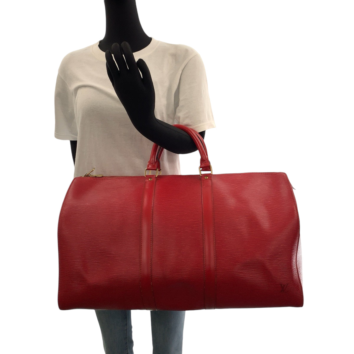 14497
LOUIS VUITTON ルイヴィトン エピ キーポル50 男女兼用 レッド ゴールド金具 エピレザー M42967 ボストンバッグ ハンドバッグ  レディース
