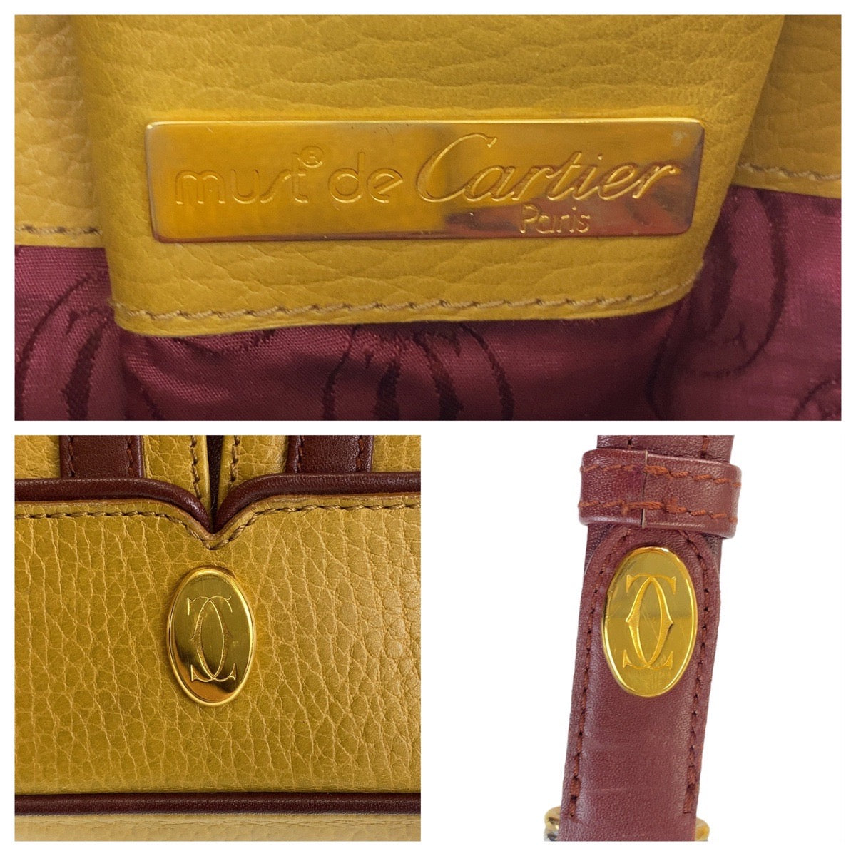 14499
CARTIER カルティエ ヴィンテージ マストライン トリニティ マスタードイエロー ボルドー レザー 斜め掛け ショルダーバッグ  レディース