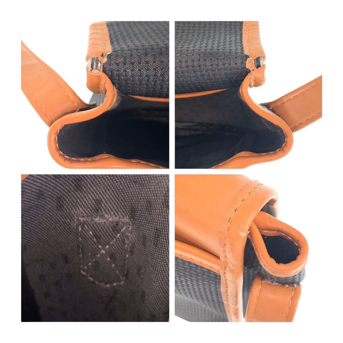13988
YVES SAINT LAURENT イヴ サンローラン ヴィンテージ YSL ブラウン ネイビー ゴールド金具 PVC / レザー 斜め掛け ショルダーバッグ  レディース