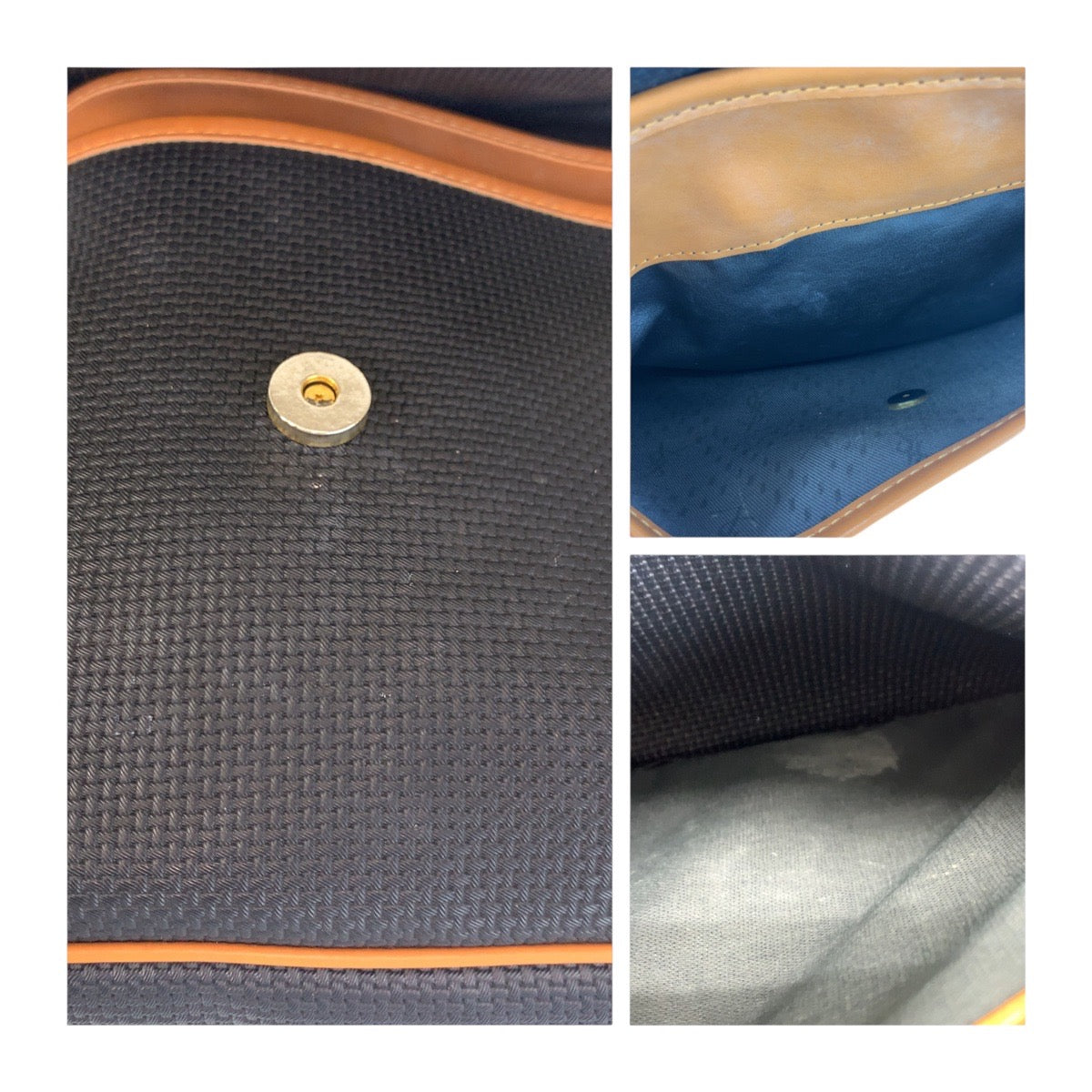 13988
YVES SAINT LAURENT イヴ サンローラン ヴィンテージ YSL ブラウン ネイビー ゴールド金具 PVC / レザー 斜め掛け ショルダーバッグ  レディース