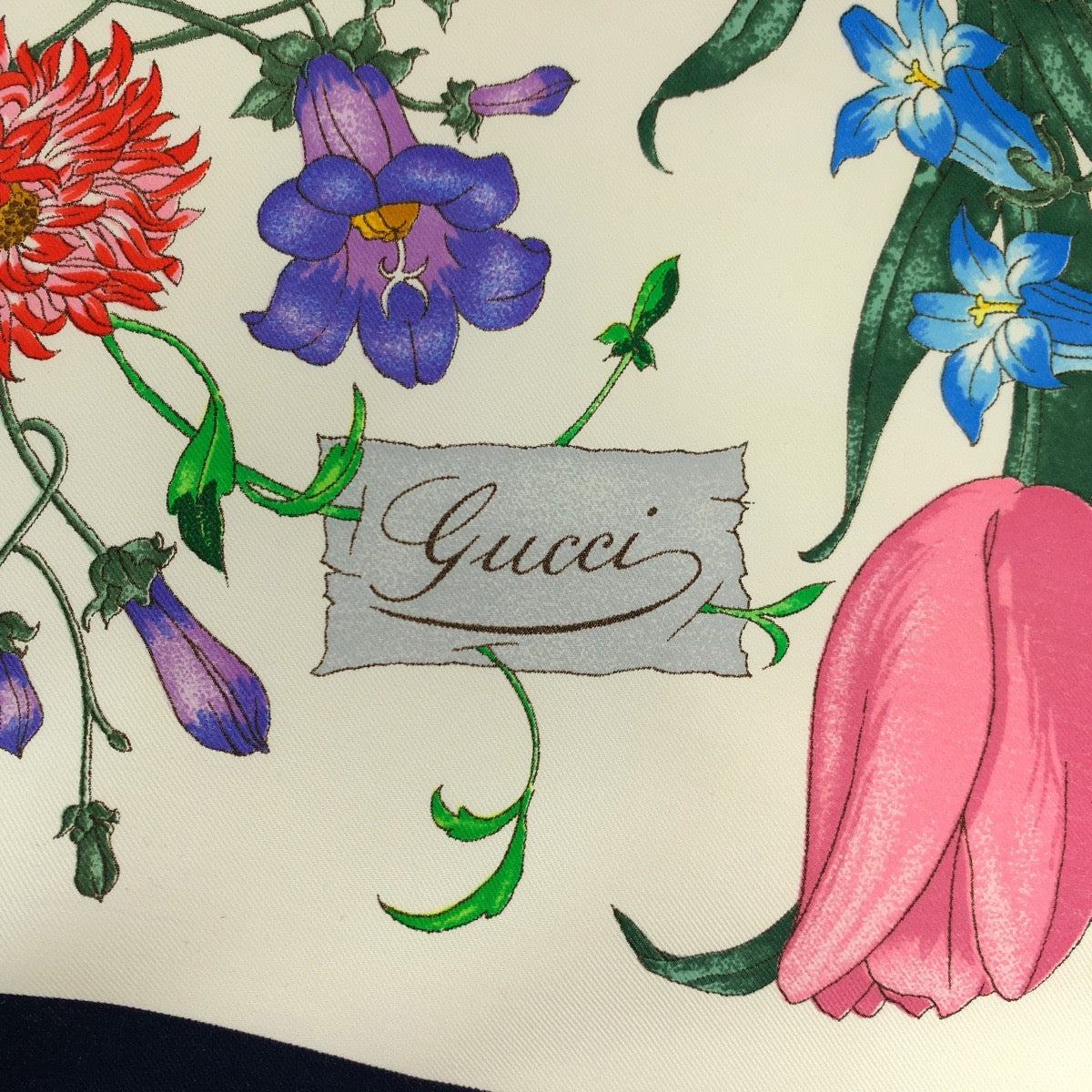 GUCCI グッチ フローラ ネイビー マルチカラー シルク スカーフ 大判スカーフ  レディース