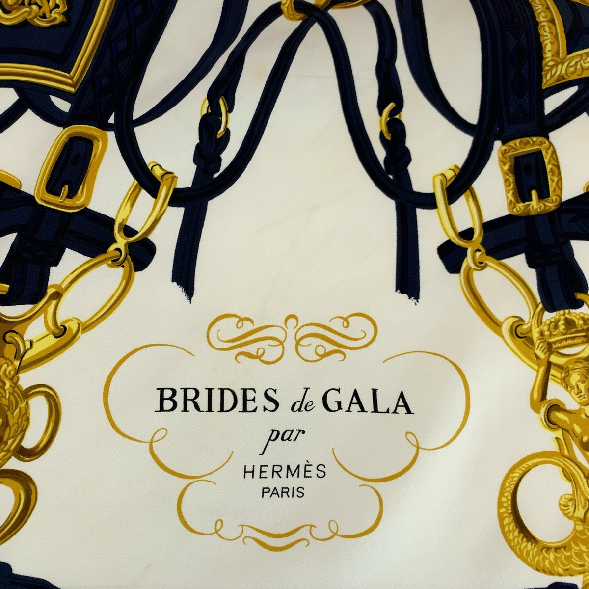HERMES エルメス カレ90 BRIDES de GALA 式典用馬勒 ブルー マルチカラー シルク スカーフ 大判スカーフ  レディース
