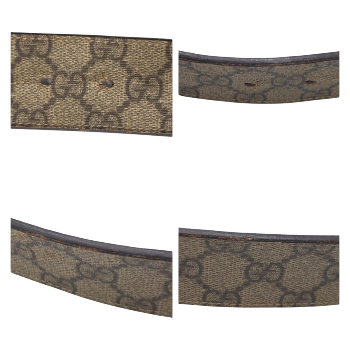 GUCCI Gucci Interlocking Beige Brown Silver Hardware GG Supreme Canvas / Leather 114984 Belt GG Buckle Men's
