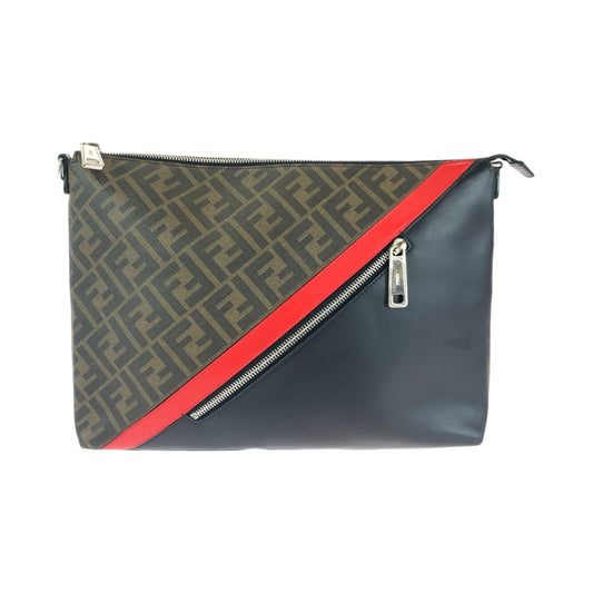 14509
FENDI フェンディ ダイアゴナル ブラウン レッド シルバー金具 PVC 7VA470 A9XS クラッチバッグ セカンドバッグ  メンズ