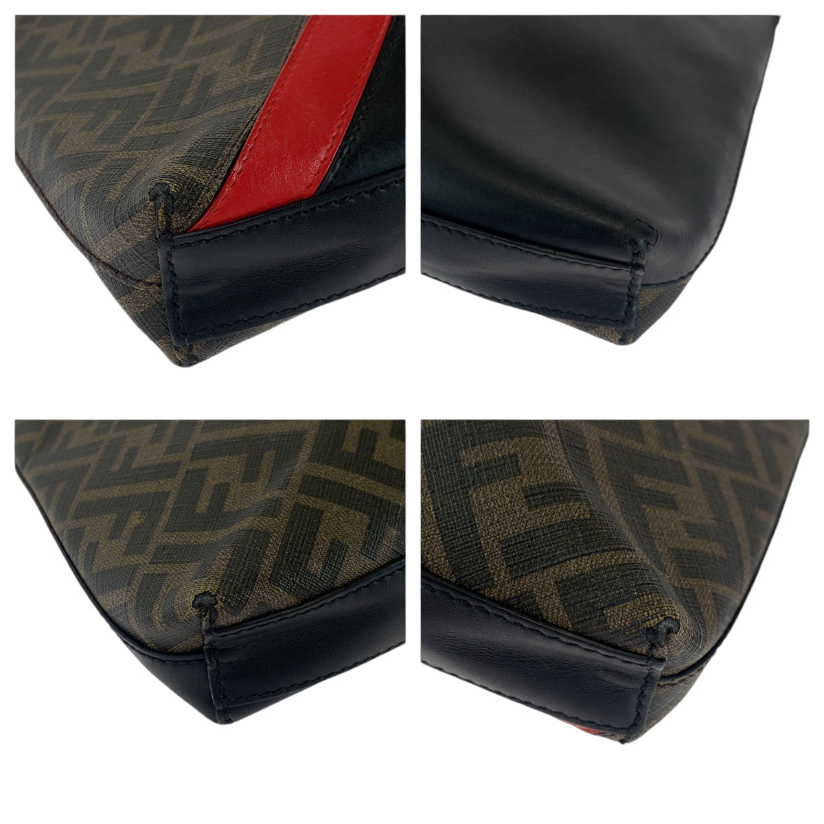 14509
FENDI フェンディ ダイアゴナル ブラウン レッド シルバー金具 PVC 7VA470 A9XS クラッチバッグ セカンドバッグ  メンズ