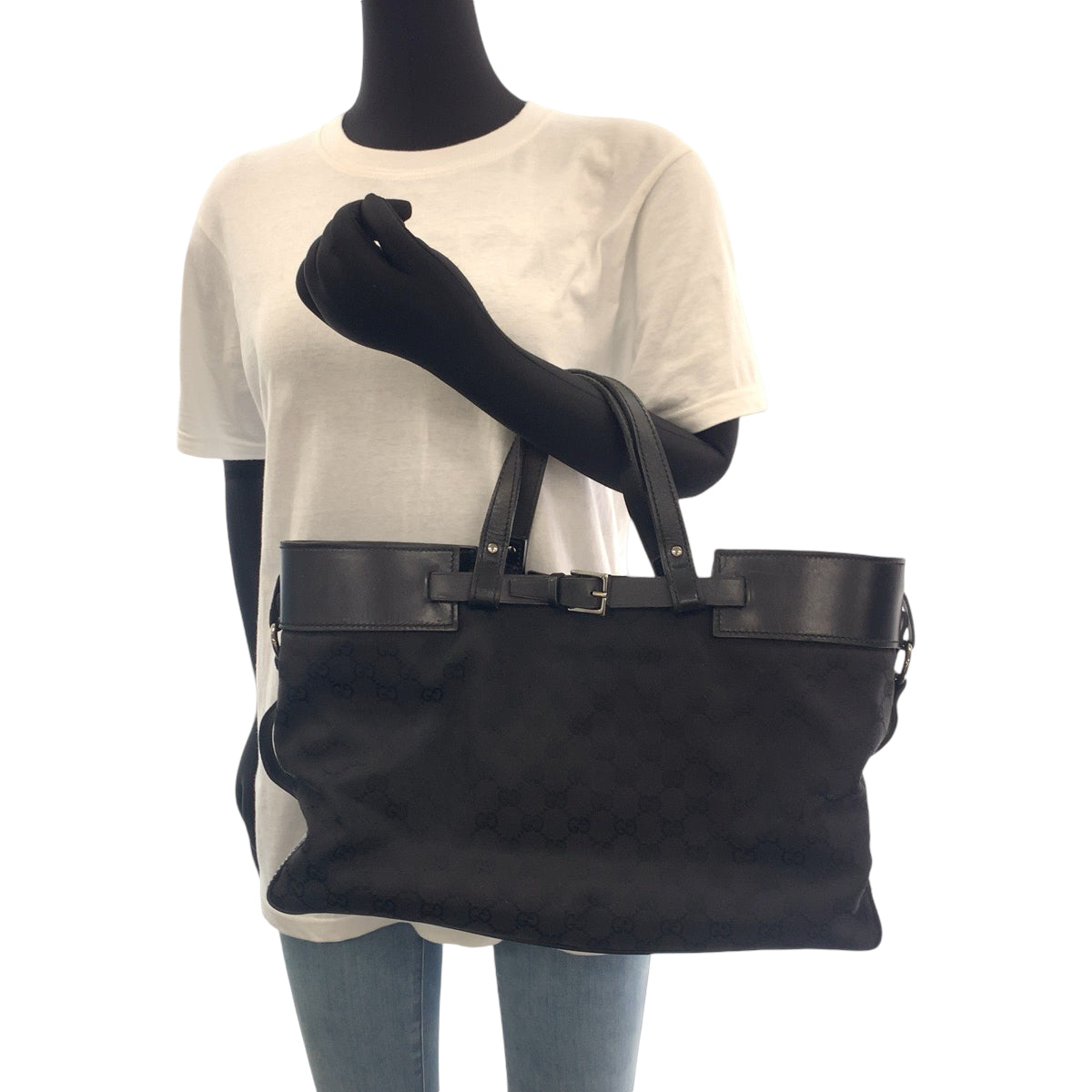14511
GUCCI グッチ ブラック 黒 シルバー金具 GGキャンバス 106251 トートバッグ ショルダーバッグ  レディース