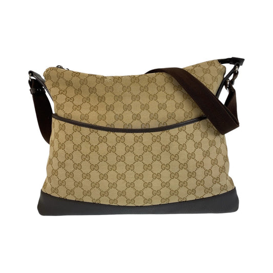 14513
GUCCI グッチ ベージュ ブラウン シルバー金具 GGキャンバス / レザー 374411 斜め掛け ショルダーバッグ メッセンジャーバッグ  レディース