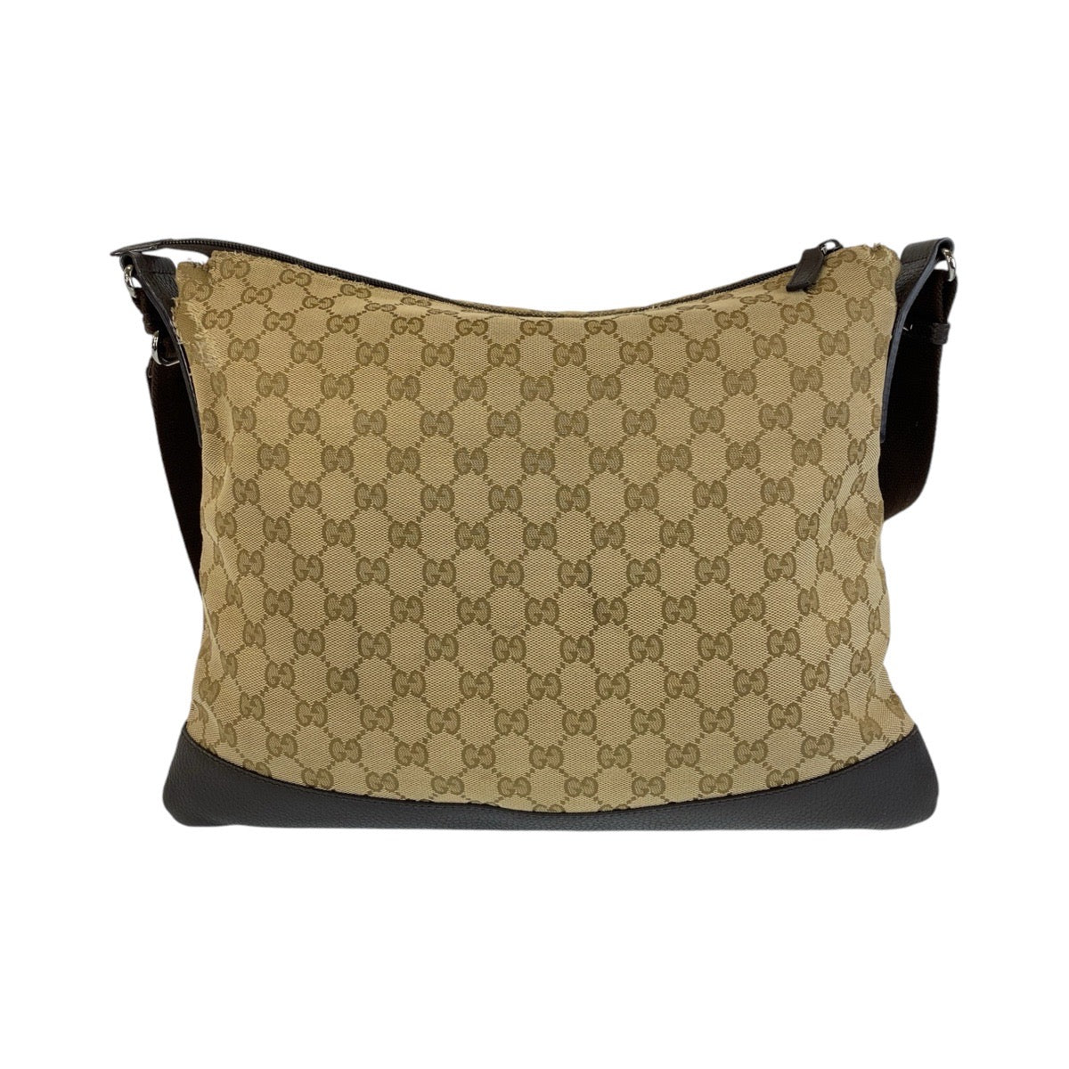 14513
GUCCI グッチ ベージュ ブラウン シルバー金具 GGキャンバス / レザー 374411 斜め掛け ショルダーバッグ メッセンジャーバッグ  レディース