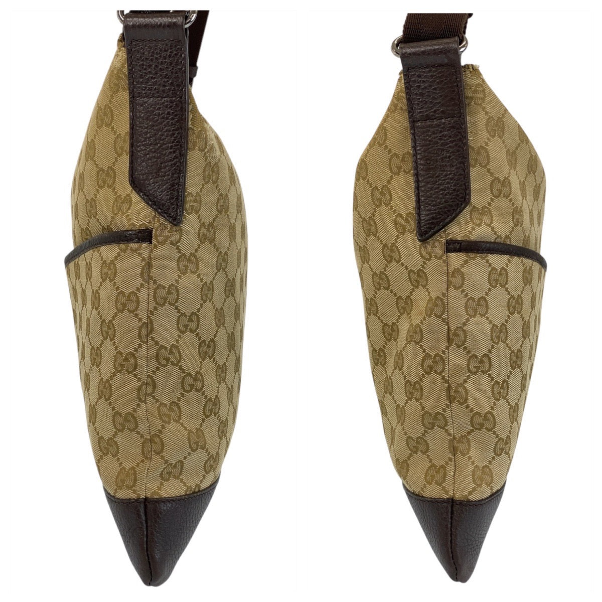 14513
GUCCI グッチ ベージュ ブラウン シルバー金具 GGキャンバス / レザー 374411 斜め掛け ショルダーバッグ メッセンジャーバッグ  レディース