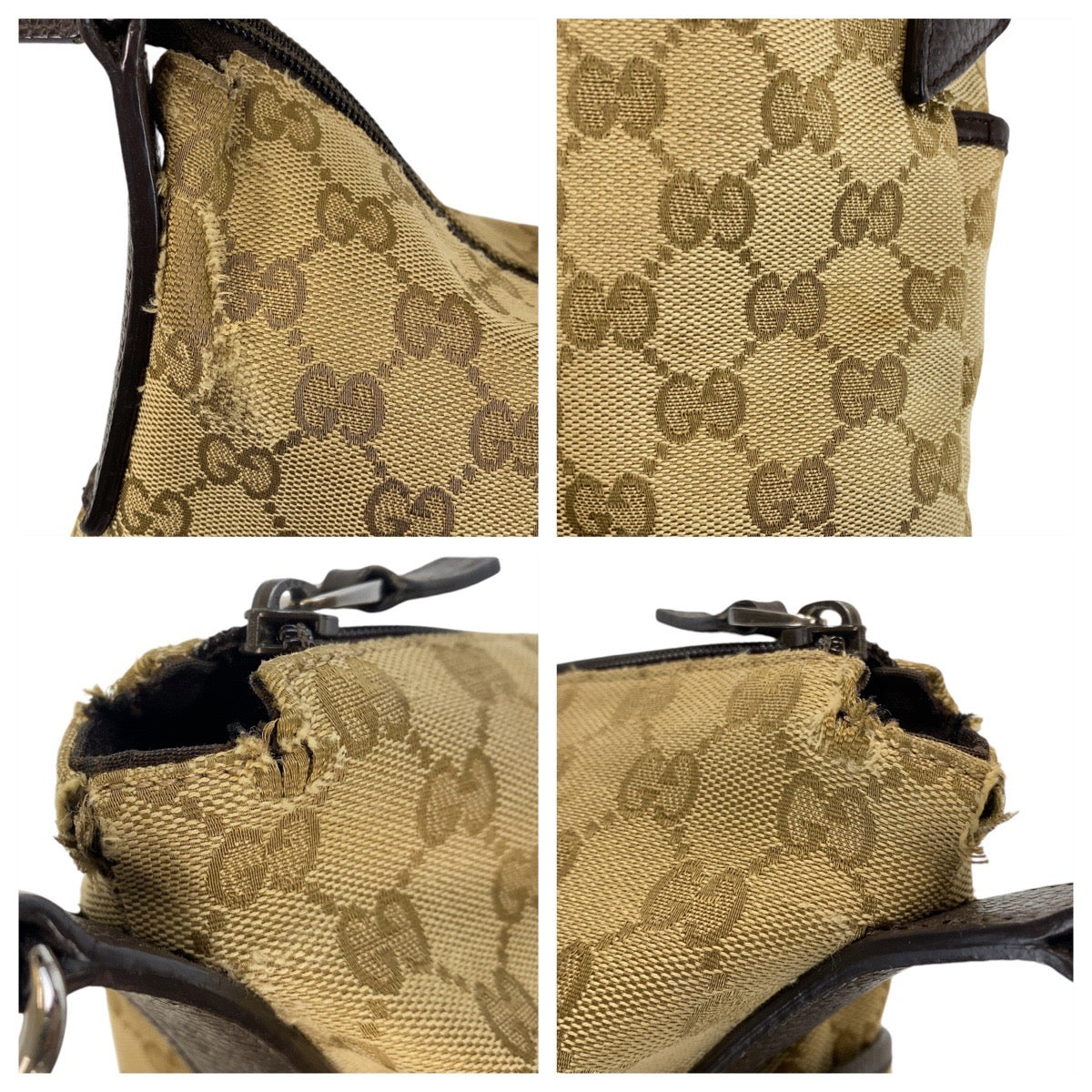 14513
GUCCI グッチ ベージュ ブラウン シルバー金具 GGキャンバス / レザー 374411 斜め掛け ショルダーバッグ メッセンジャーバッグ  レディース