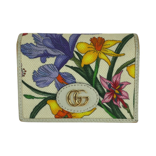 14514
GUCCI グッチ GGマーモント フローラ マルチカラー ホワイト ゴールド金具 キャンバス 577347 折財布 コンパクトウォレット  レディース