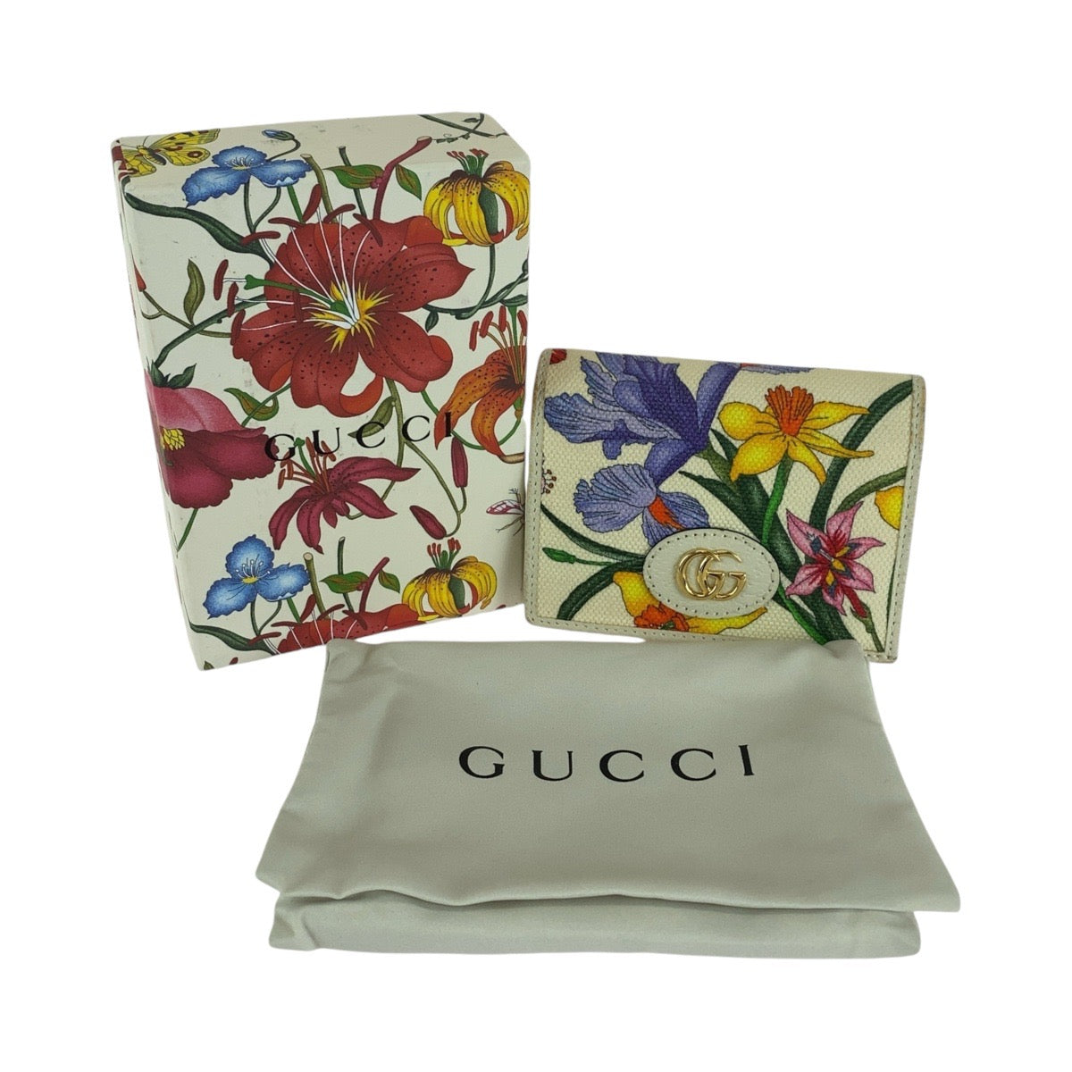 14514
GUCCI グッチ GGマーモント フローラ マルチカラー ホワイト ゴールド金具 キャンバス 577347 折財布 コンパクトウォレット  レディース