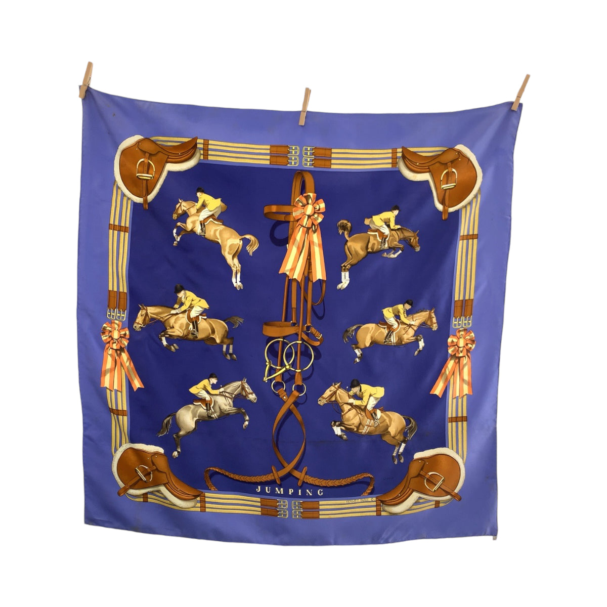 13994
HERMES エルメス カレ90 Jumping ジャンピング ブルー マルチカラー シルク スカーフ 大判スカーフ  レディース
