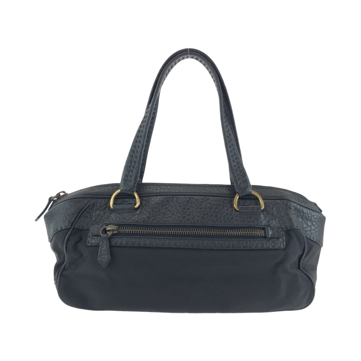 14516
PRADA プラダ テスート 三角ロゴプレート ブラック 黒 ゴールド金具 レザー / ナイロン トートバッグ ショルダーバッグ  レディース