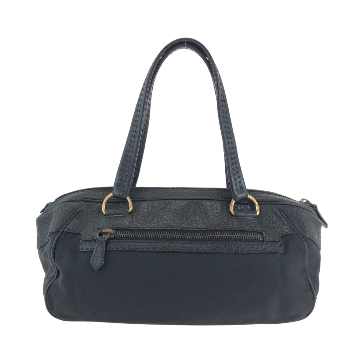 14516
PRADA プラダ テスート 三角ロゴプレート ブラック 黒 ゴールド金具 レザー / ナイロン トートバッグ ショルダーバッグ  レディース