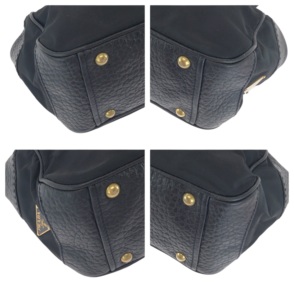 14516
PRADA プラダ テスート 三角ロゴプレート ブラック 黒 ゴールド金具 レザー / ナイロン トートバッグ ショルダーバッグ  レディース