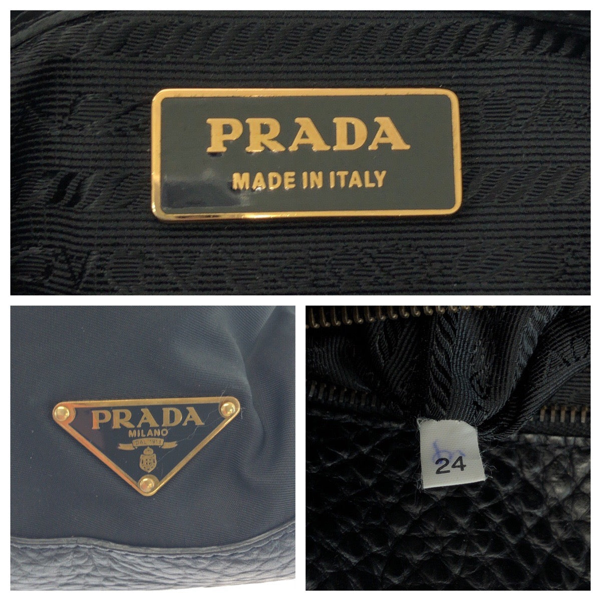14516
PRADA プラダ テスート 三角ロゴプレート ブラック 黒 ゴールド金具 レザー / ナイロン トートバッグ ショルダーバッグ  レディース