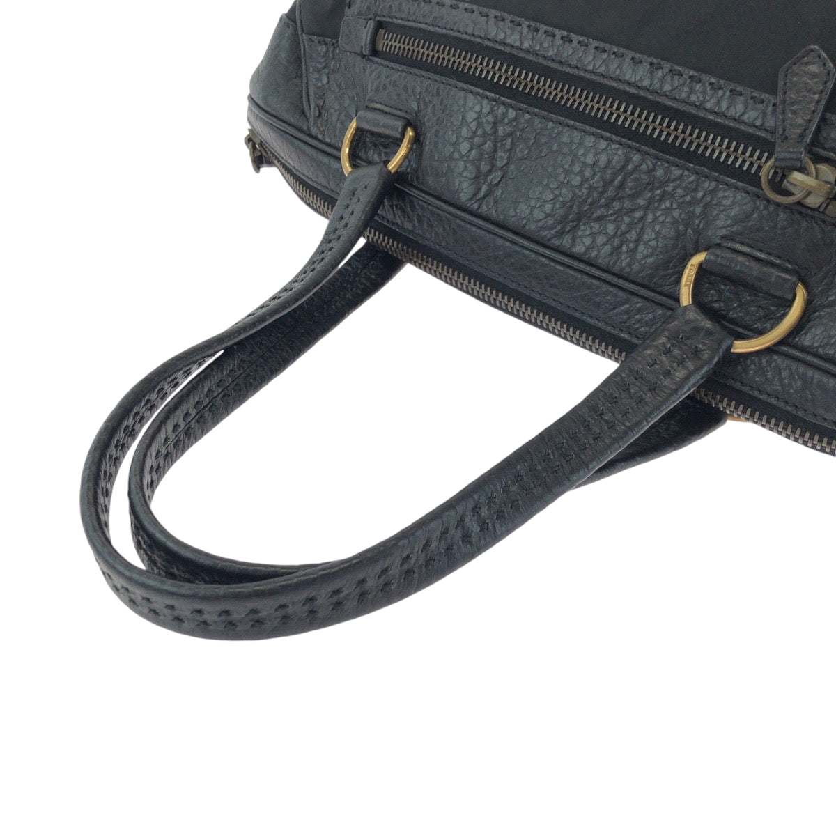 14516
PRADA プラダ テスート 三角ロゴプレート ブラック 黒 ゴールド金具 レザー / ナイロン トートバッグ ショルダーバッグ  レディース
