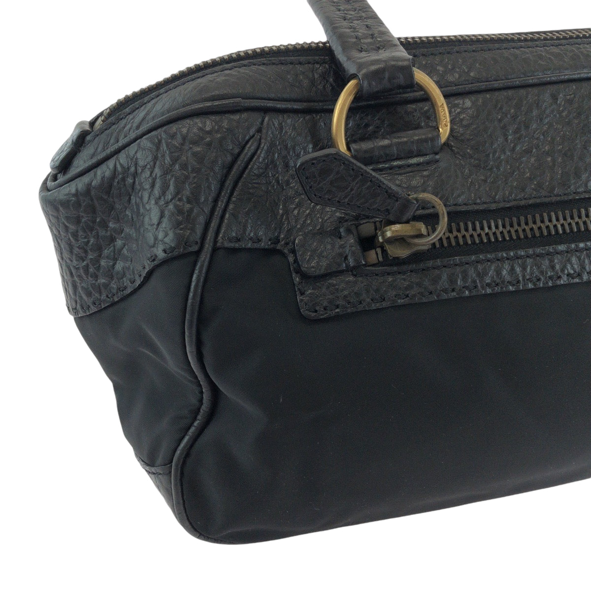 14516
PRADA プラダ テスート 三角ロゴプレート ブラック 黒 ゴールド金具 レザー / ナイロン トートバッグ ショルダーバッグ  レディース