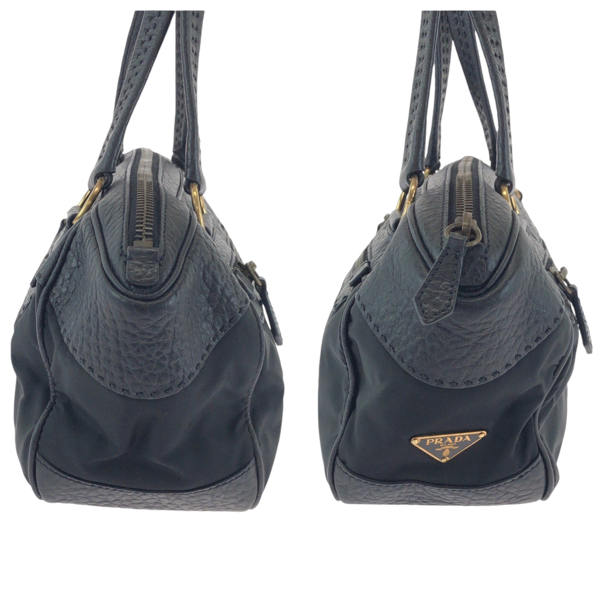 14516
PRADA プラダ テスート 三角ロゴプレート ブラック 黒 ゴールド金具 レザー / ナイロン トートバッグ ショルダーバッグ  レディース