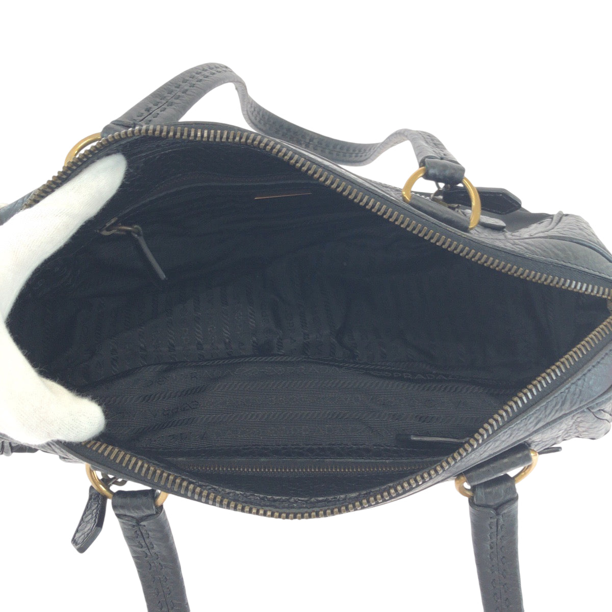 14516
PRADA プラダ テスート 三角ロゴプレート ブラック 黒 ゴールド金具 レザー / ナイロン トートバッグ ショルダーバッグ  レディース