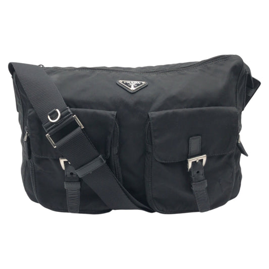 14519
PRADA プラダ テスート 三角ロゴプレート ブラック 黒 シルバー金具 ナイロン / レザー ショルダーバッグ メッセンジャーバッグ 男女兼用 メンズ AB40