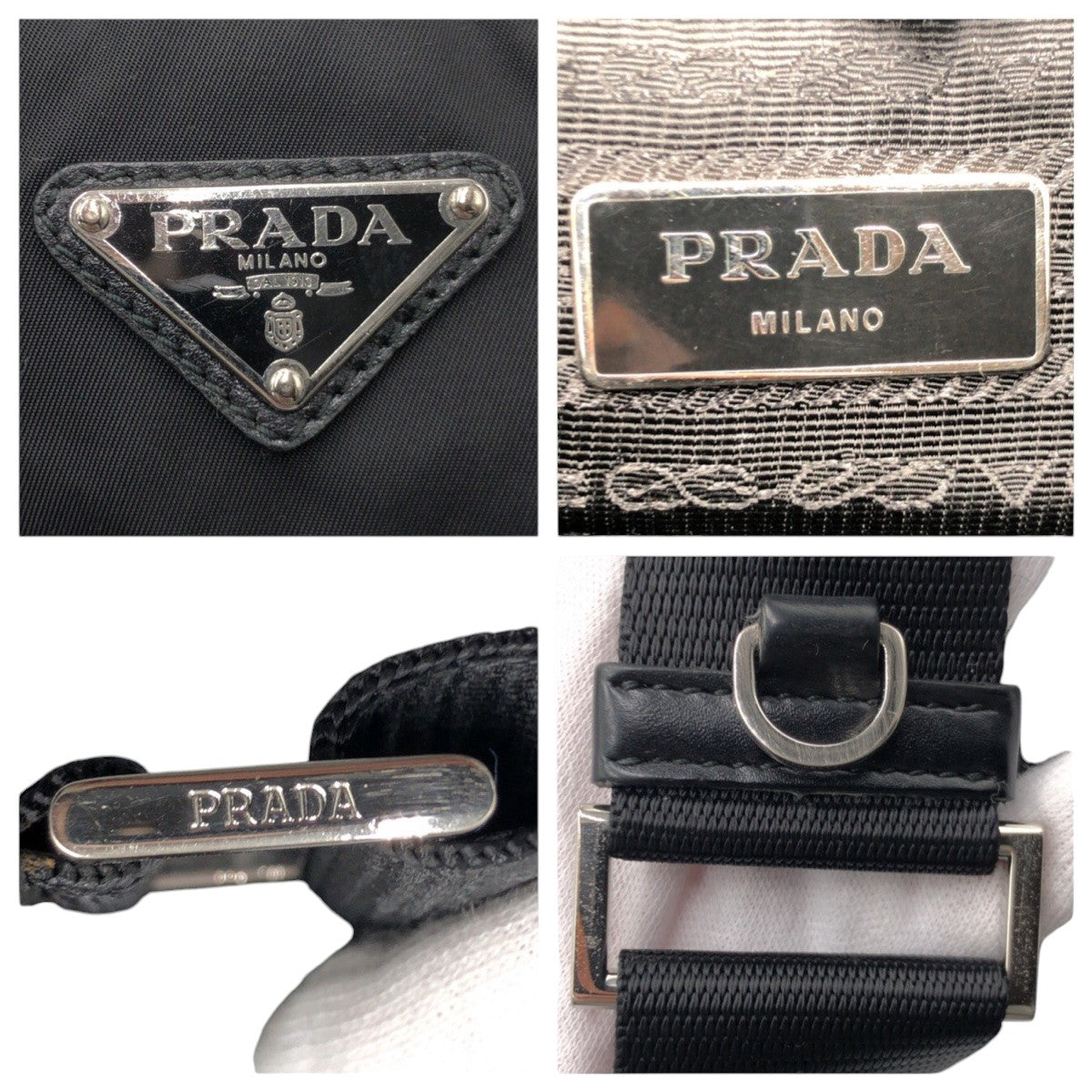 14519
PRADA プラダ テスート 三角ロゴプレート ブラック 黒 シルバー金具 ナイロン / レザー ショルダーバッグ メッセンジャーバッグ 男女兼用 メンズ AB40