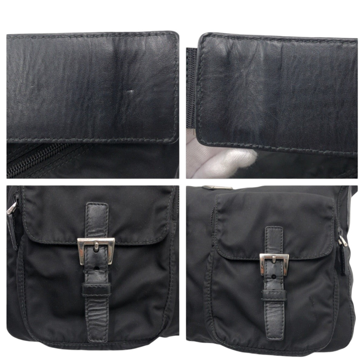 14519
PRADA プラダ テスート 三角ロゴプレート ブラック 黒 シルバー金具 ナイロン / レザー ショルダーバッグ メッセンジャーバッグ 男女兼用 メンズ AB40