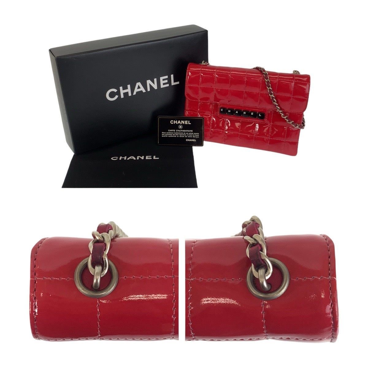 14520
CHANEL シャネル ヴィンテージ チョコバー ピアノ レッド シルバー金具 パテントレザー ハンドバック チェーンショルダーバッグ  レディース