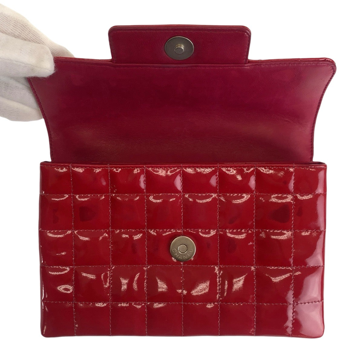 14520
CHANEL シャネル ヴィンテージ チョコバー ピアノ レッド シルバー金具 パテントレザー ハンドバック チェーンショルダーバッグ  レディース