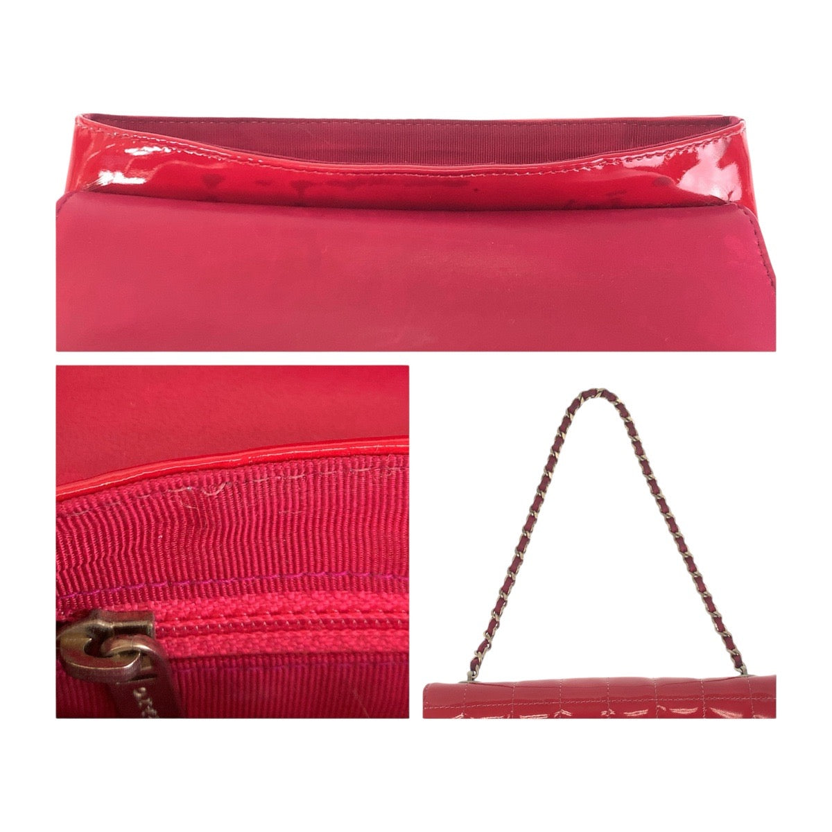 14520
CHANEL シャネル ヴィンテージ チョコバー ピアノ レッド シルバー金具 パテントレザー ハンドバック チェーンショルダーバッグ  レディース