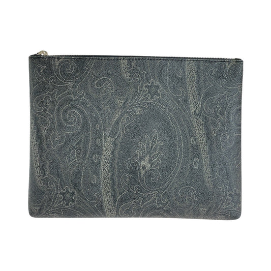 14522
ETRO エトロ ブラック 黒 シルバー金具 レザー クラッチバッグ セカンドバッグ  レディース