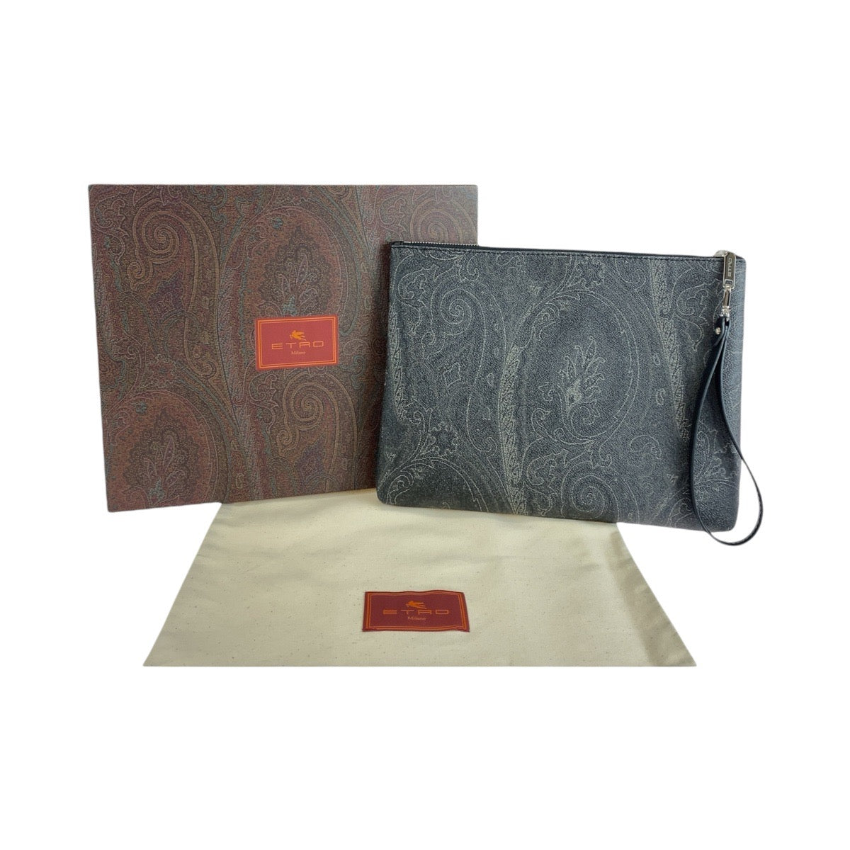 14522
ETRO エトロ ブラック 黒 シルバー金具 レザー クラッチバッグ セカンドバッグ  レディース