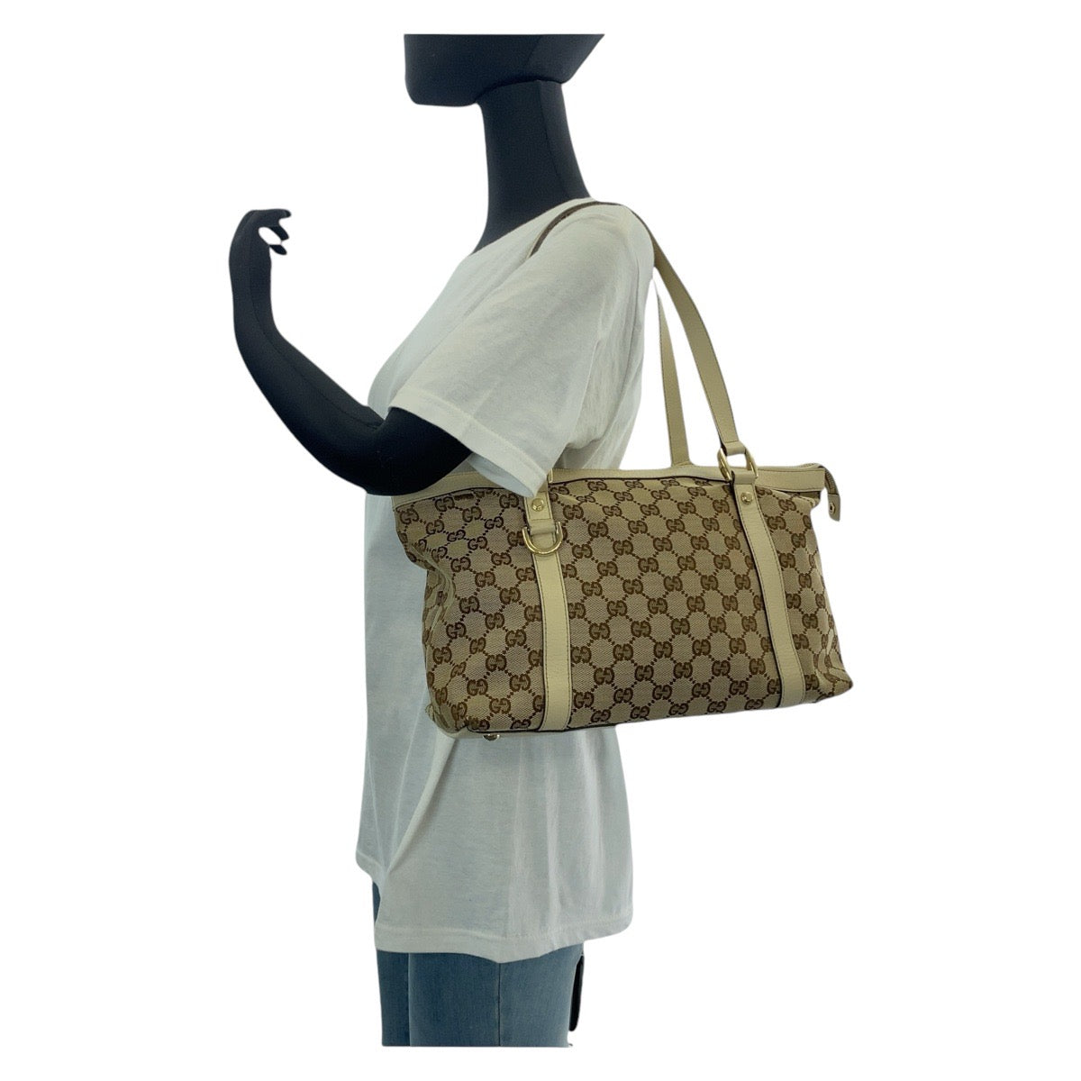 14524
GUCCI グッチ ベージュ ホワイト ゴールド金具 GGキャンバス / レザー 141470 トートバッグ ショルダーバッグ  レディース