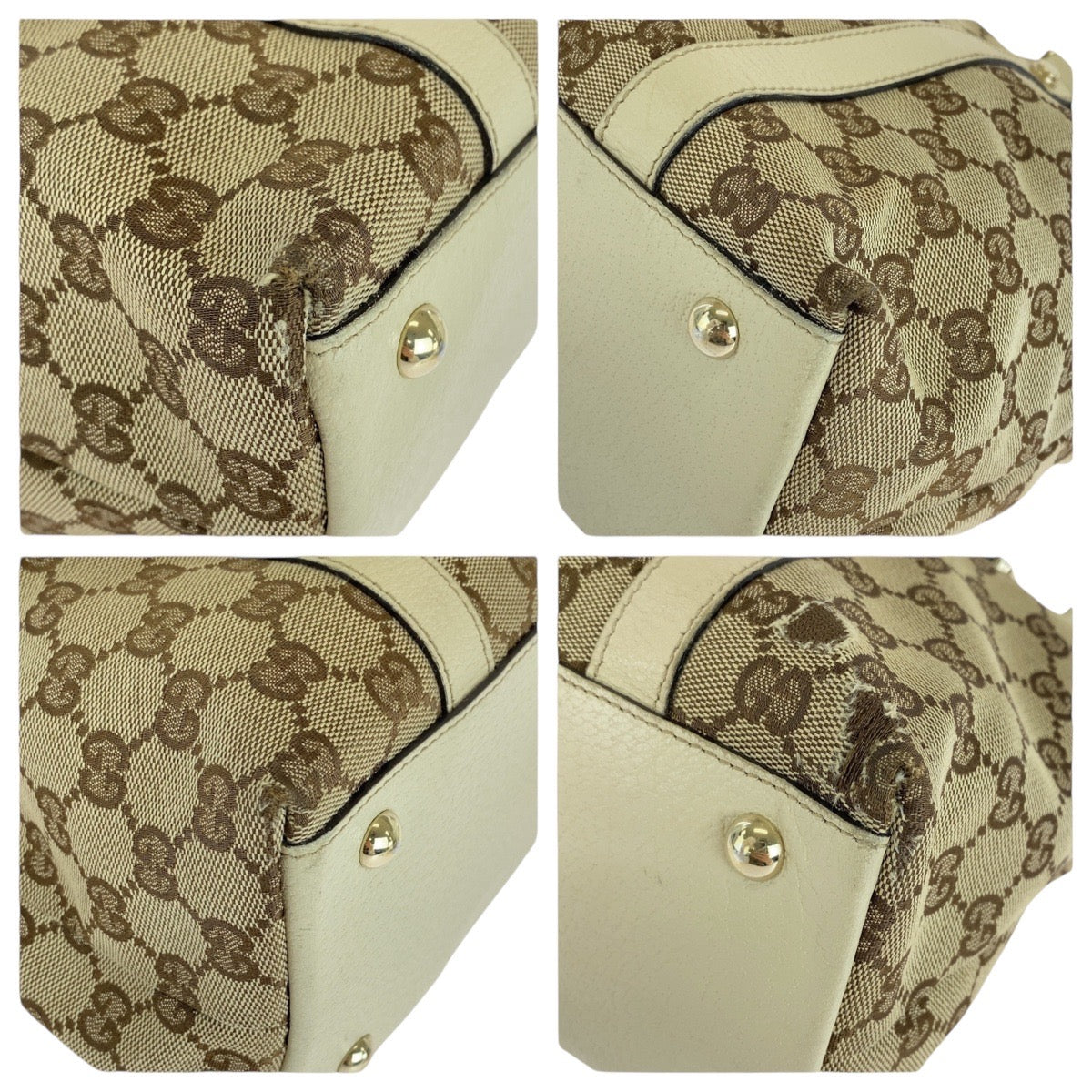 14524
GUCCI グッチ ベージュ ホワイト ゴールド金具 GGキャンバス / レザー 141470 トートバッグ ショルダーバッグ  レディース