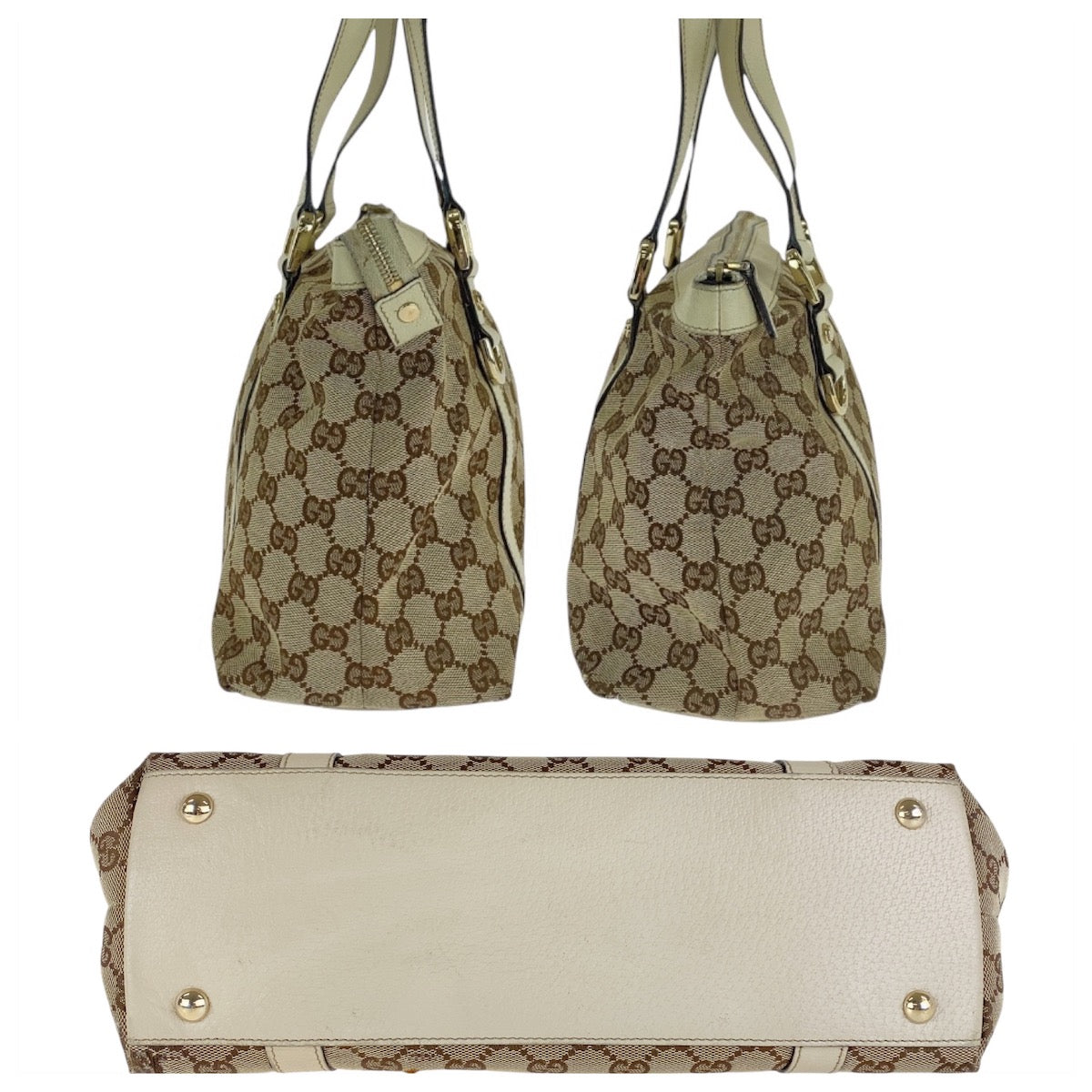 14524
GUCCI グッチ ベージュ ホワイト ゴールド金具 GGキャンバス / レザー 141470 トートバッグ ショルダーバッグ  レディース