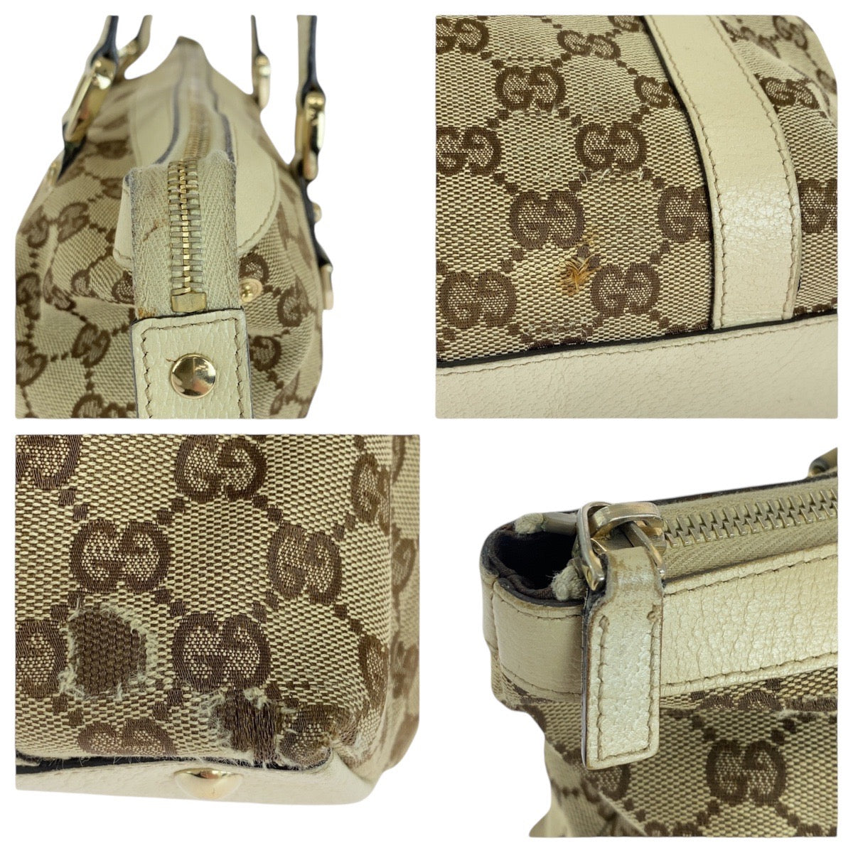 14524
GUCCI グッチ ベージュ ホワイト ゴールド金具 GGキャンバス / レザー 141470 トートバッグ ショルダーバッグ  レディース