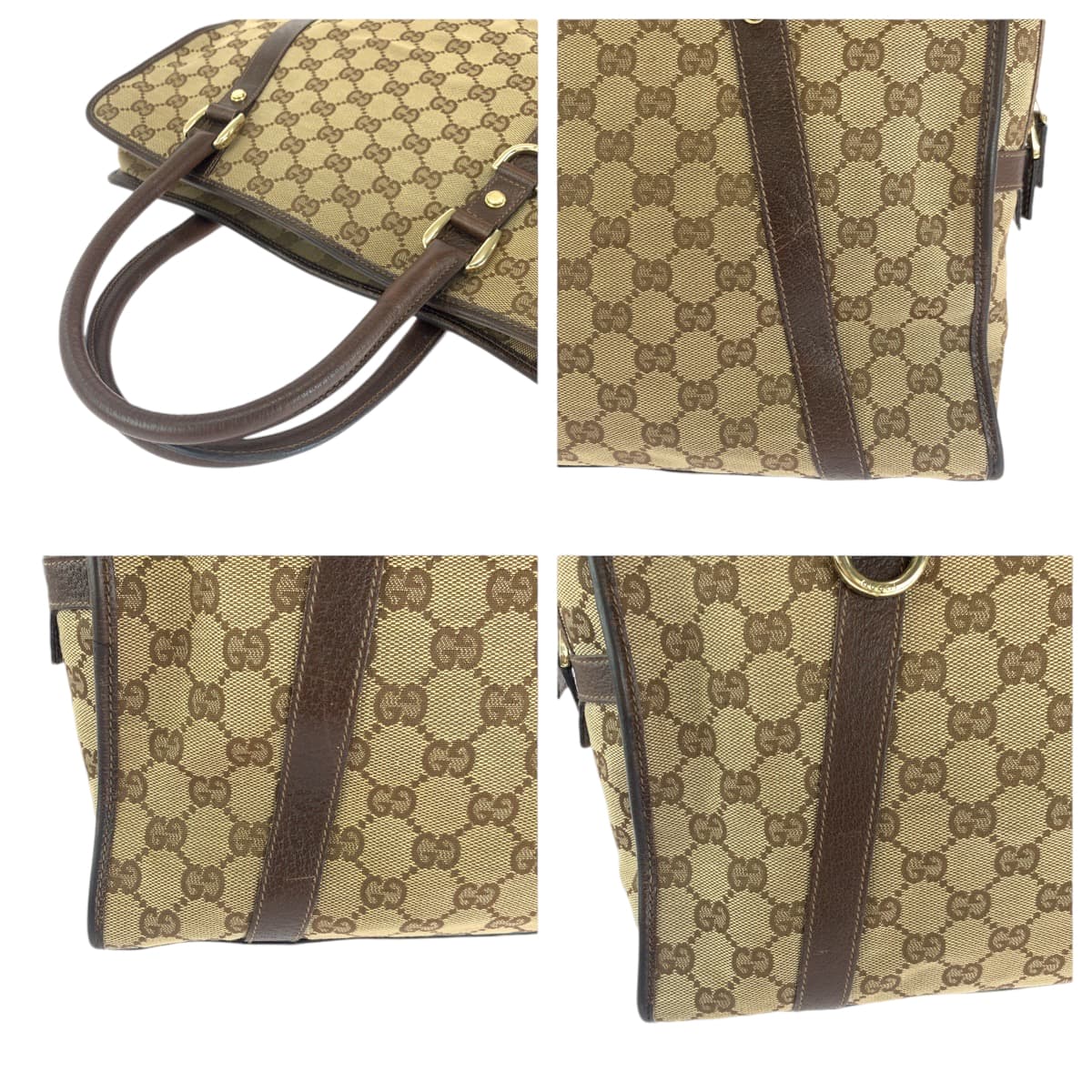 14526
GUCCI グッチ 男女兼用 ベージュ ブラウン ゴールド金具 GGキャンバス 130940 ビジネスバッグ トートバッグ ハンドバッグ  メンズ