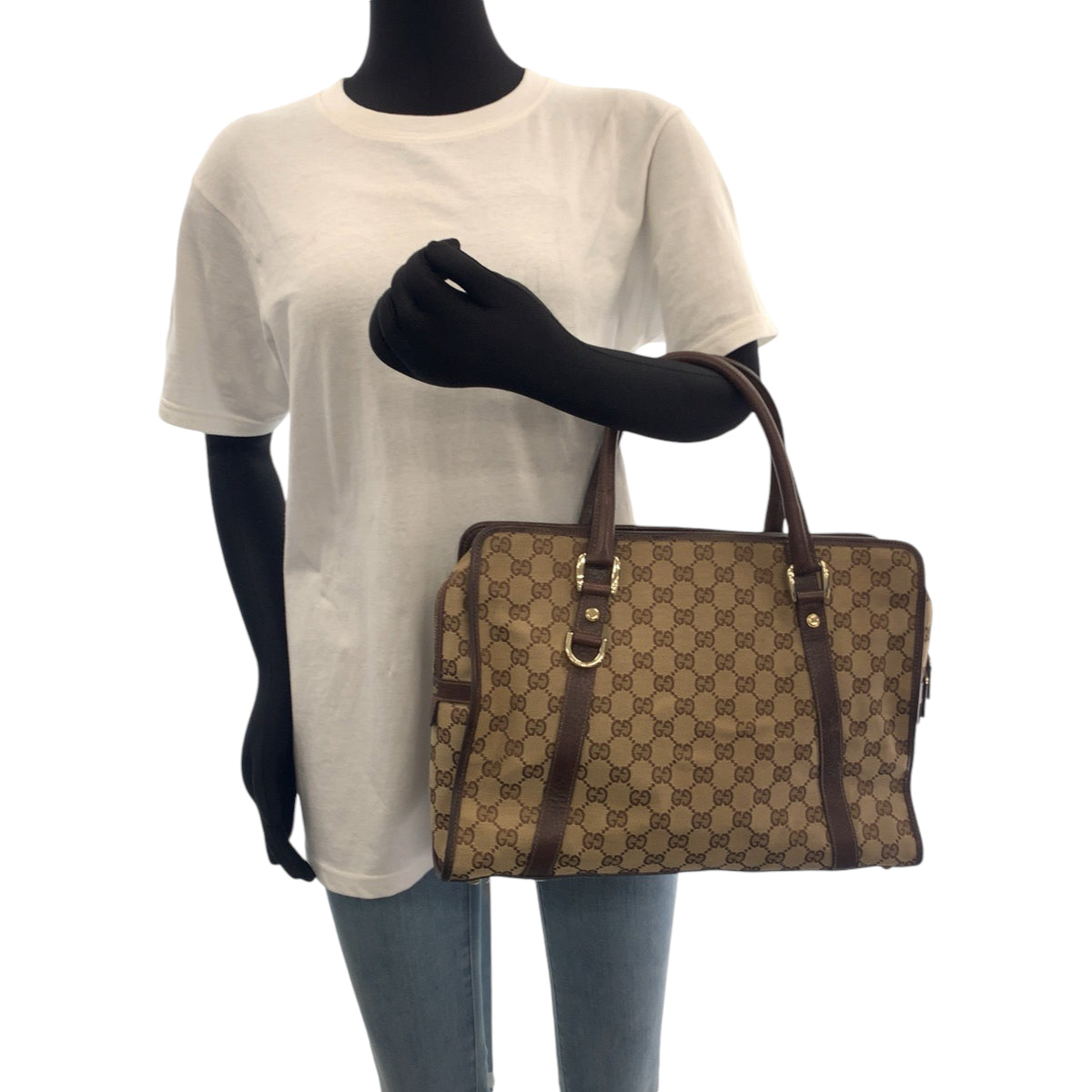 14526
GUCCI グッチ 男女兼用 ベージュ ブラウン ゴールド金具 GGキャンバス 130940 ビジネスバッグ トートバッグ ハンドバッグ  メンズ