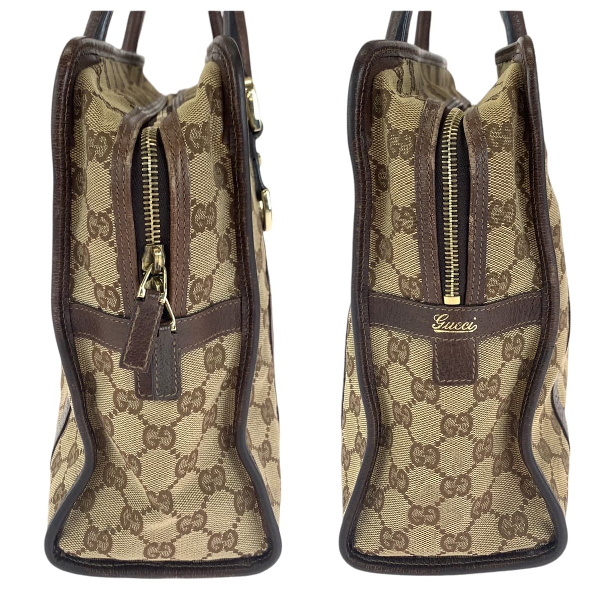 14526
GUCCI グッチ 男女兼用 ベージュ ブラウン ゴールド金具 GGキャンバス 130940 ビジネスバッグ トートバッグ ハンドバッグ  メンズ