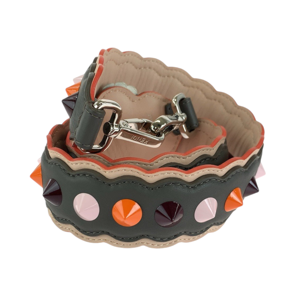13997
FENDI フェンディ STEP YOU フラワー カーキ マルチカラー シルバー金具 レザー ショルダーストラップ  レディース