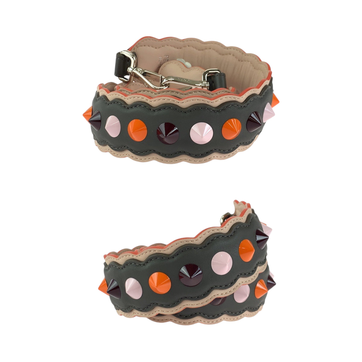 13997
FENDI フェンディ STEP YOU フラワー カーキ マルチカラー シルバー金具 レザー ショルダーストラップ  レディース