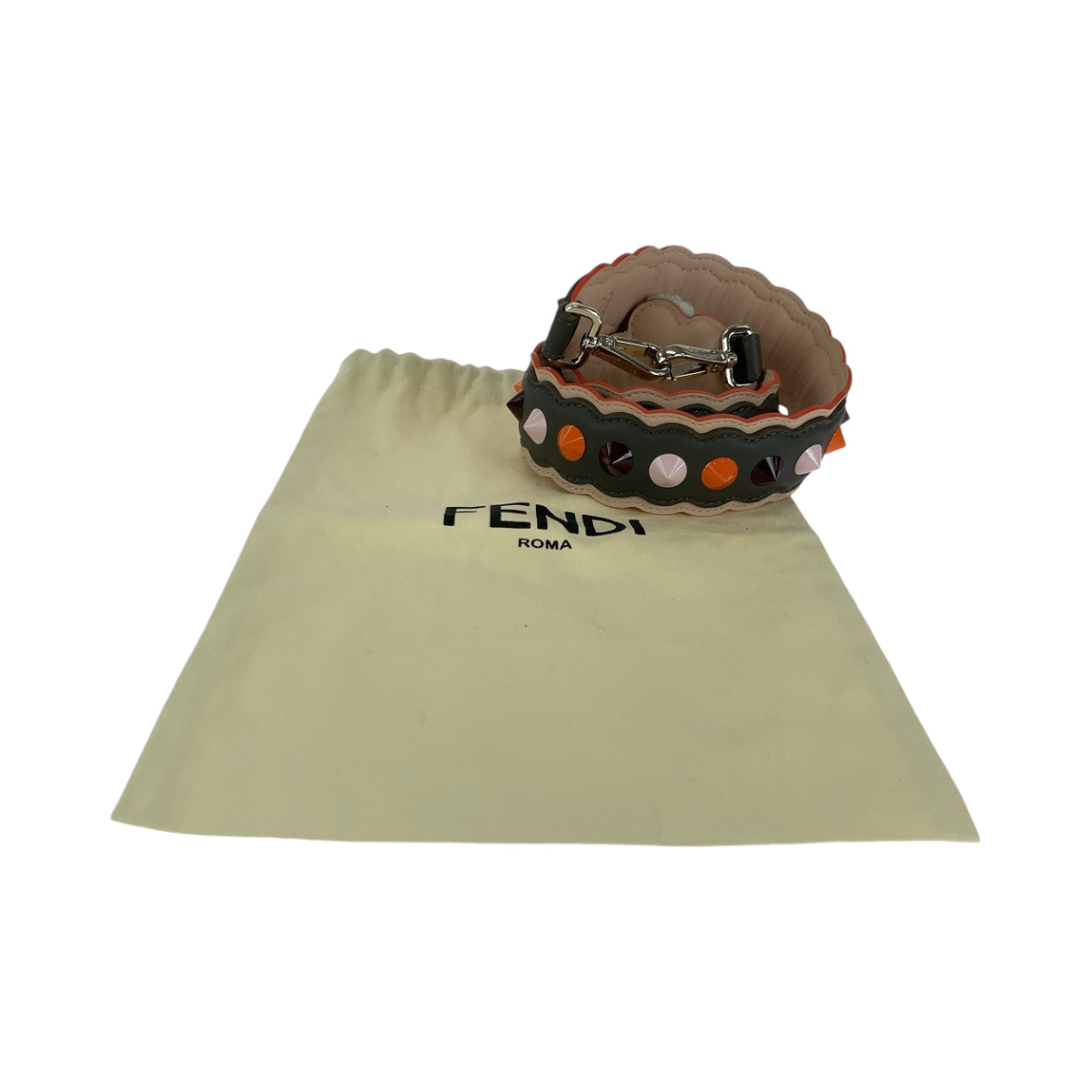 13997
FENDI フェンディ STEP YOU フラワー カーキ マルチカラー シルバー金具 レザー ショルダーストラップ  レディース