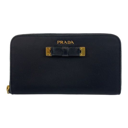 14528
PRADA プラダ リボン ブラック 黒 ゴールド金具 ナイロン 長財布 ロングウォレット  レディース ABP21