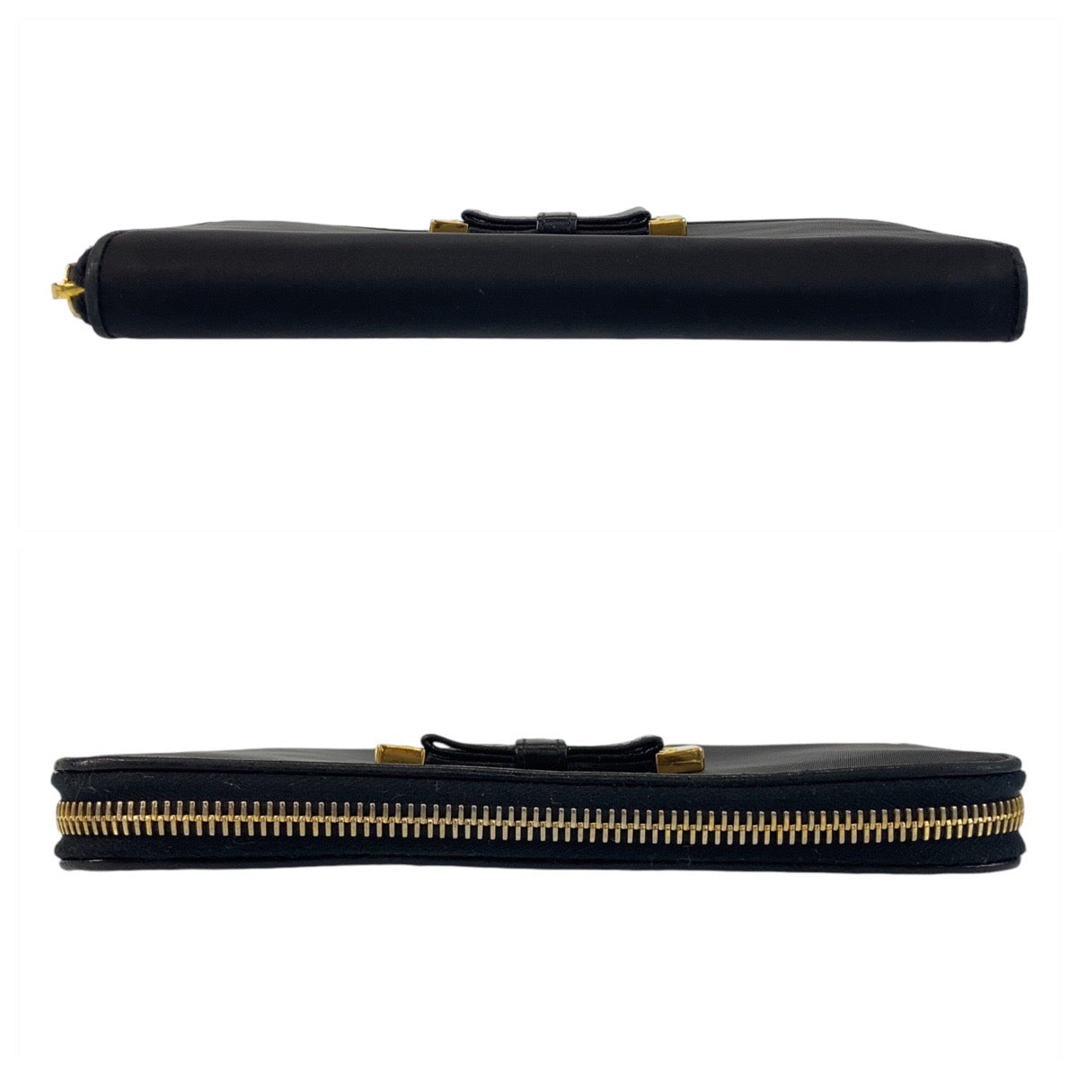 14528
PRADA プラダ リボン ブラック 黒 ゴールド金具 ナイロン 長財布 ロングウォレット  レディース ABP21