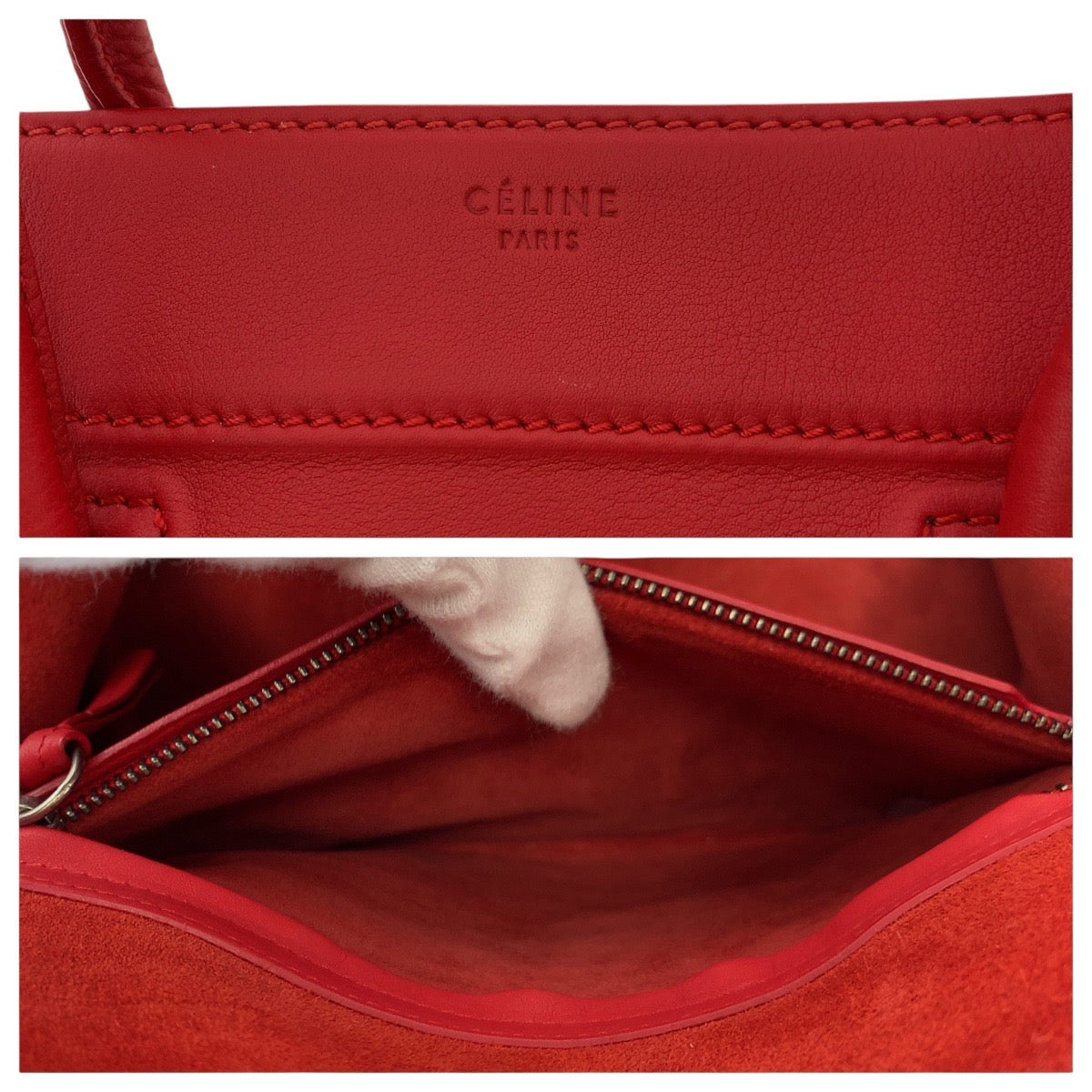 CELINE セリーヌ ラゲージ ファントム レッド シルバー金具 レザー トートバッグ ハンドバッグ  レディース