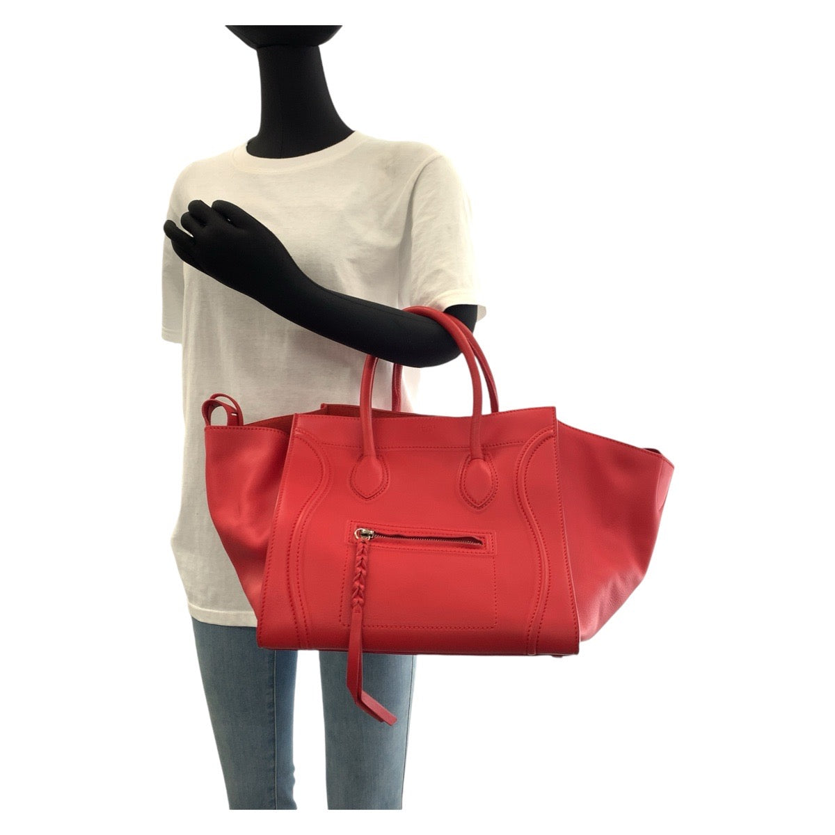 CELINE セリーヌ ラゲージ ファントム レッド シルバー金具 レザー トートバッグ ハンドバッグ  レディース