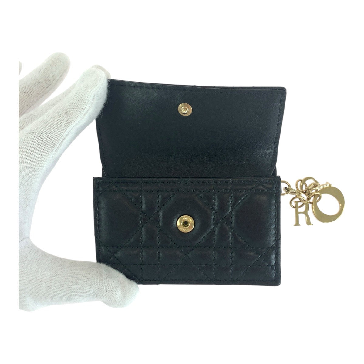 13998
Dior ディオール レディディオール カナージュ ブラック 黒 ゴールド金具 ラムスキン コインケース カードケース  レディース